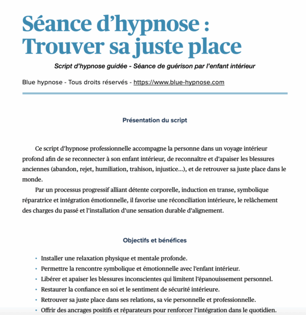 Script Hypnose PDF : Trouver sa Juste Place - Soin à l'enfant intérieur – Image 2